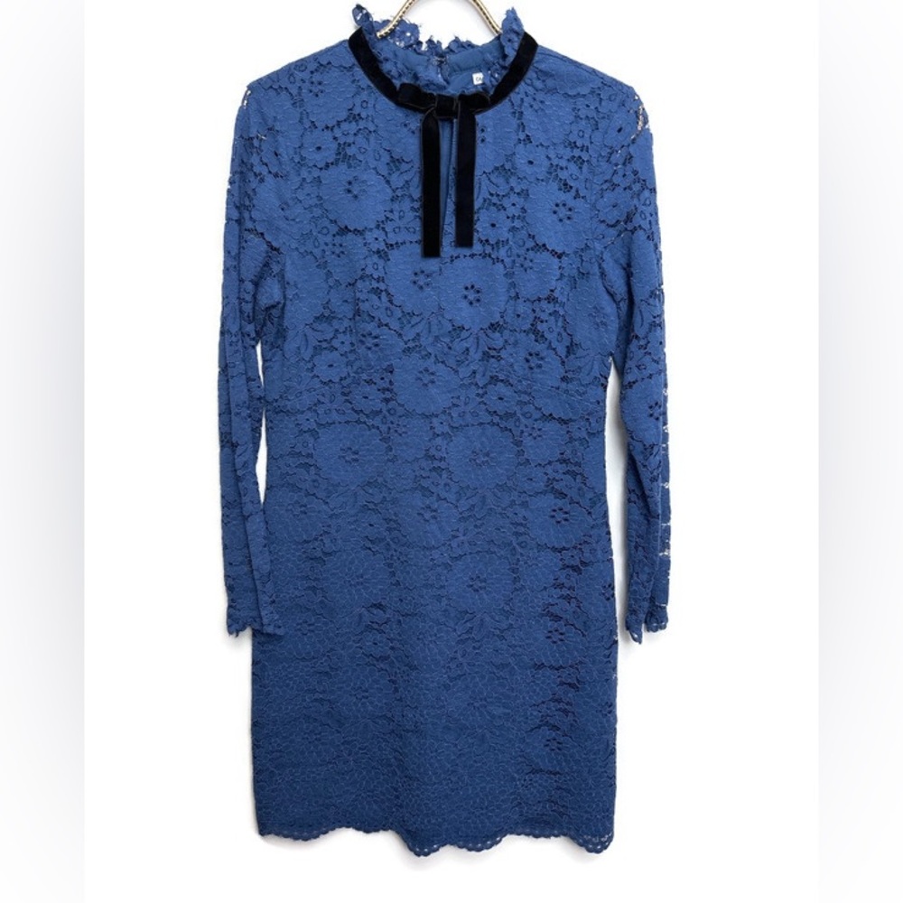 NANETTE LEPORE Lace Dress with Black Velvet Bow Long Sleeve Size 8
